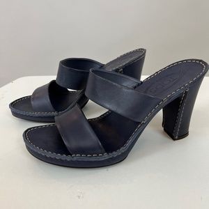 Tod's Y2K Blue leather stacked heel sandal size 11